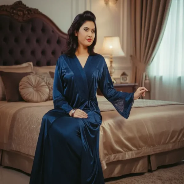 Galaxy Women’s Silk Nightwear Set (2 Pcs) Long Nighty & Robe Sleepwear