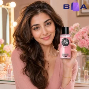 Pink Coco mist body Mist with female model