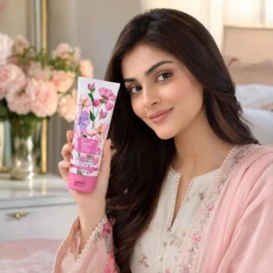 Sweet Pea Body Cream with female model