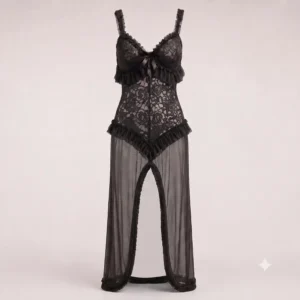 Black Sheer Lace Long Nighty Dress for Women