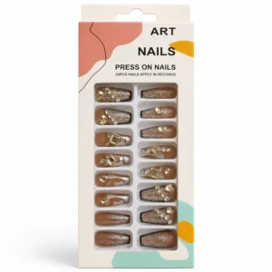 Brown Glitter Rhinestone Press On Nails 24PCS
