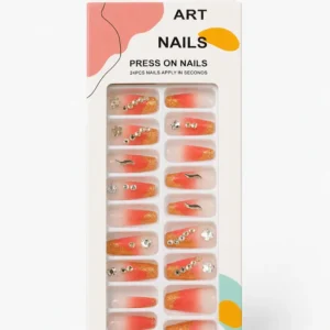 Coral Orange Glitter Press On Nails 24PCS
