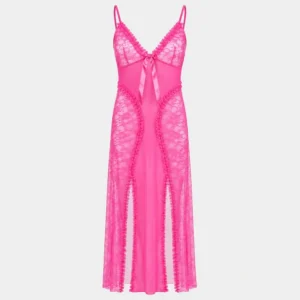 Hot Pink Long Lace Panel Nighty Dress