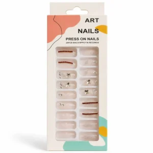 Nude Rhinestone Decorative Press On Nails 24PCS