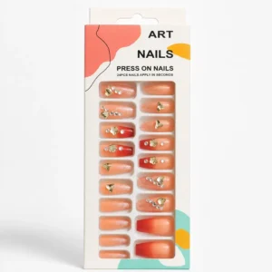 Orange Rhinestone Glitter Press On Nails 24PCS
