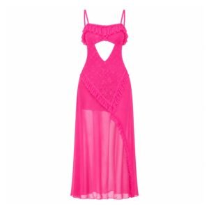 Hot Pink Lace Cut-Out Long Nighty Dress
