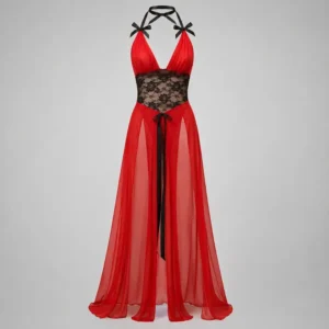 Lace maxi nighty for women in red and black